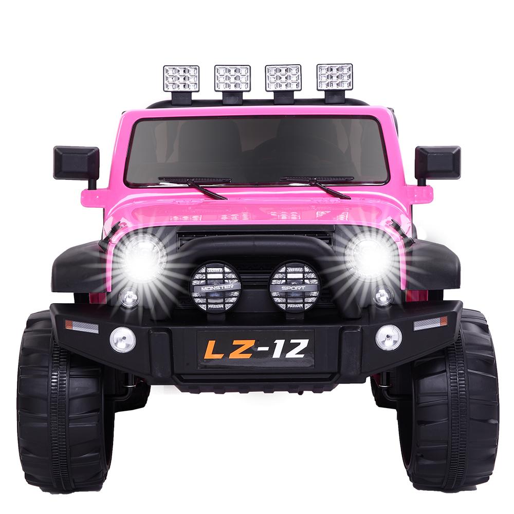 Ktaxon 12V Kids Ride-On Truck Car with Remote Control, 3 Speeds, LED Lights, AUX/ USB / TF Cards - Pink