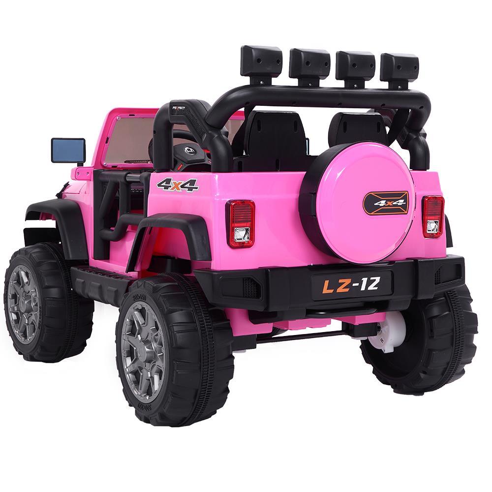 Ktaxon 12V Kids Ride-On Truck Car with Remote Control, 3 Speeds, LED Lights, AUX/ USB / TF Cards - Pink