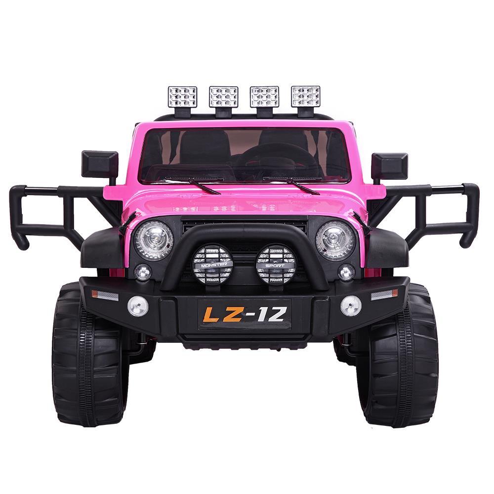 Ktaxon 12V Kids Ride-On Truck Car with Remote Control, 3 Speeds, LED Lights, AUX/ USB / TF Cards - Pink