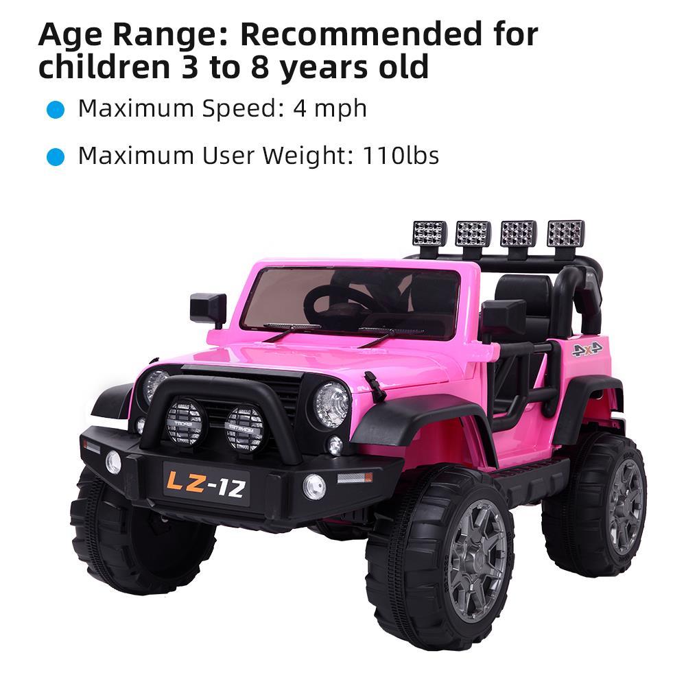 Ktaxon 12V Kids Ride-On Truck Car with Remote Control, 3 Speeds, LED Lights, AUX/ USB / TF Cards - Pink