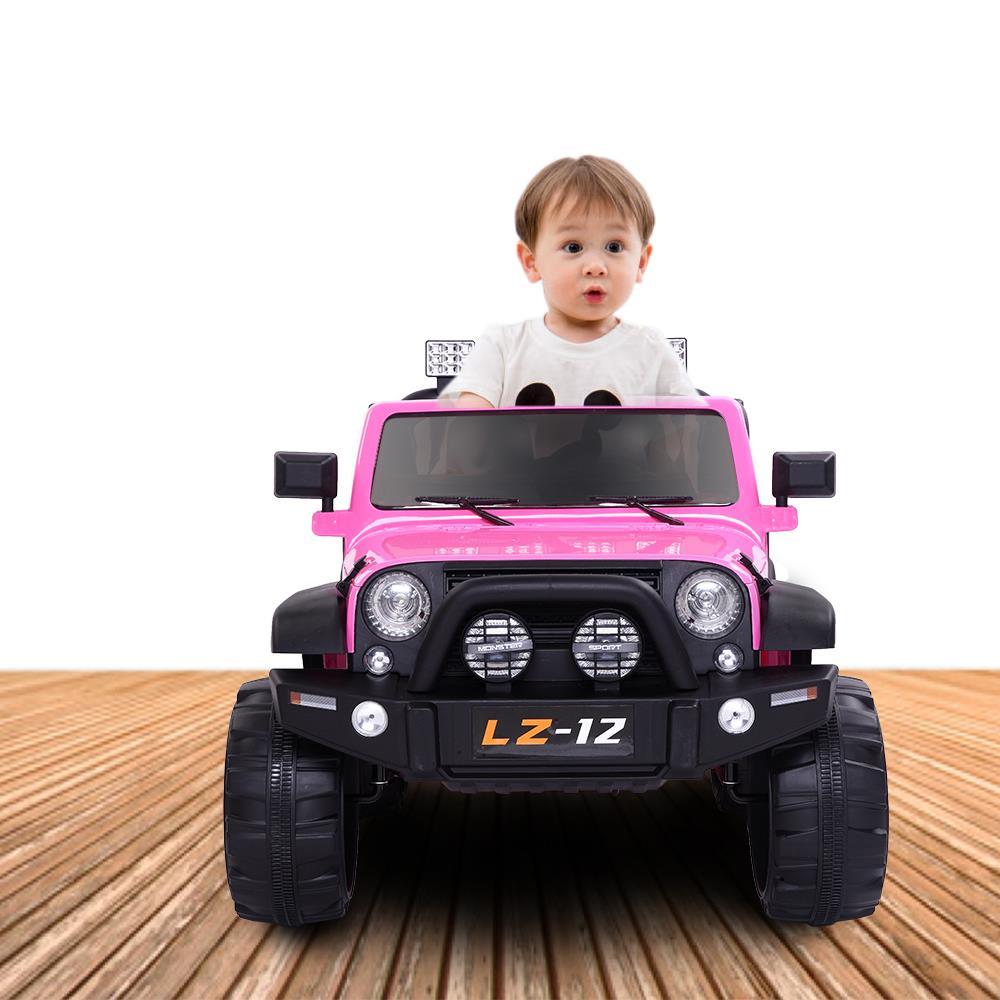 Ktaxon 12V Kids Ride-On Truck Car with Remote Control, 3 Speeds, LED Lights, AUX/ USB / TF Cards - Pink