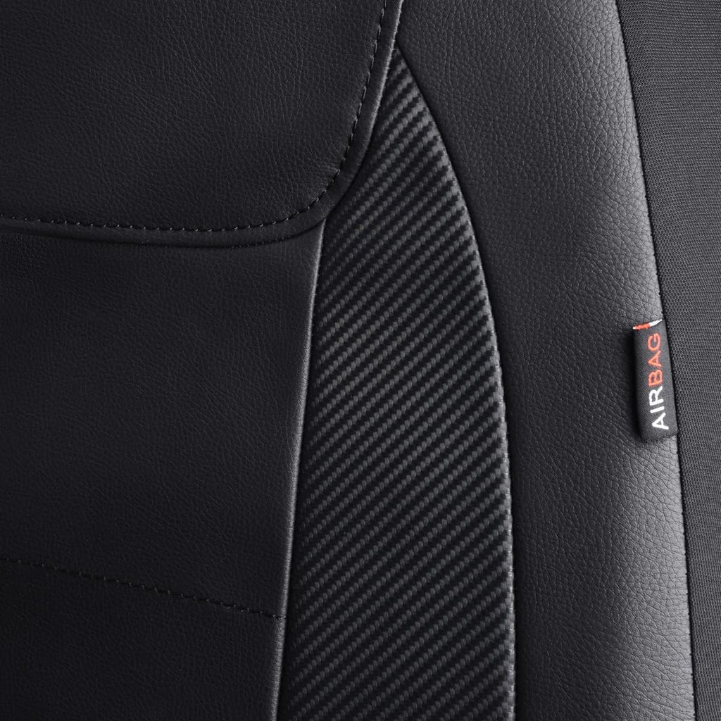 Flying Banner car seat Covers Protects Water Proof Faux Leather Carbon Fiber Fronts Solid Black (Solid Black, Front Pair)