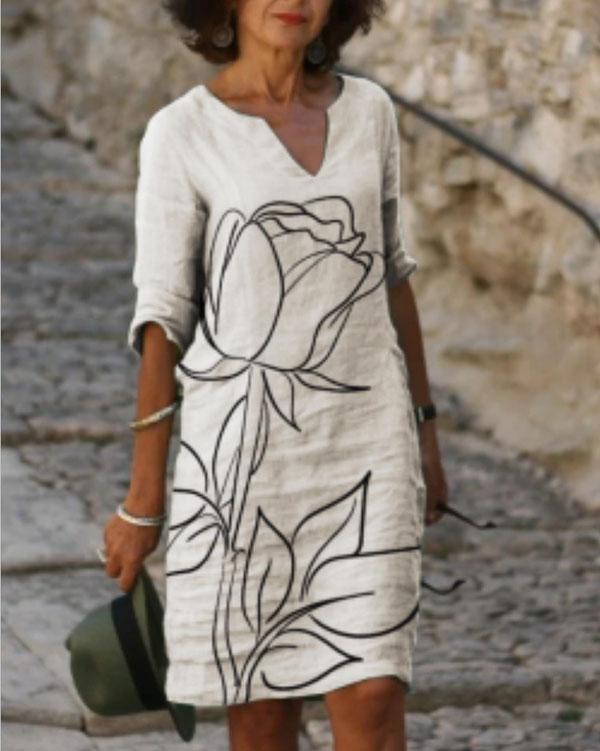 casual printed tunic v-neckline half sleeve shift dress
