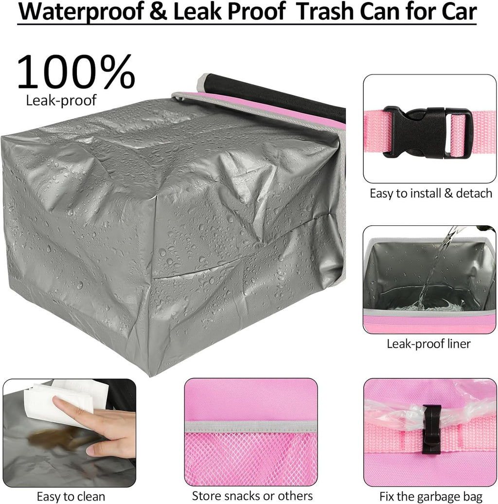 ELONGRIVER Car Trash Can Bin for Car Back Seat Leak Proof, Cute Car Trash Bag Hanging, Vehicle Trash Can for SUV Truck Van, Automotive Car Garbage Cans Front Seat Pink