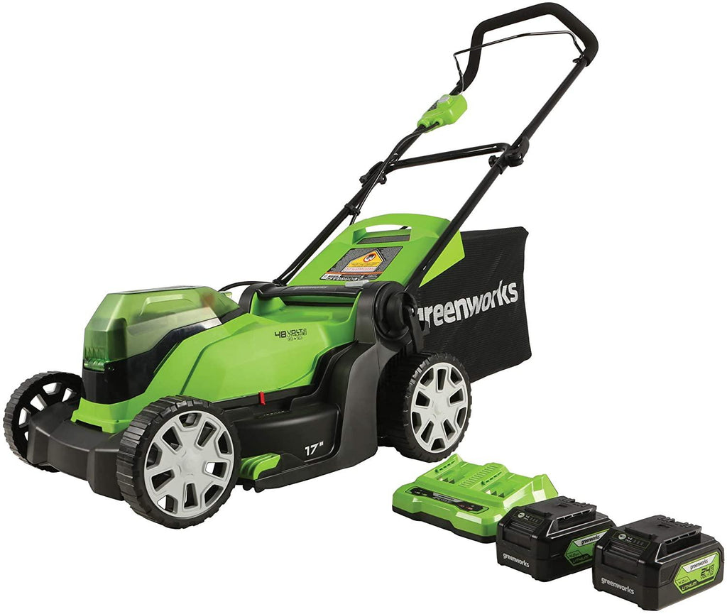 Greenworks 48V 17" Cordless Lawn Mower, (2) 4.0Ah USB Batteries (USB Hub) and Dual Port Rapid Charger Included (2 x 24V)