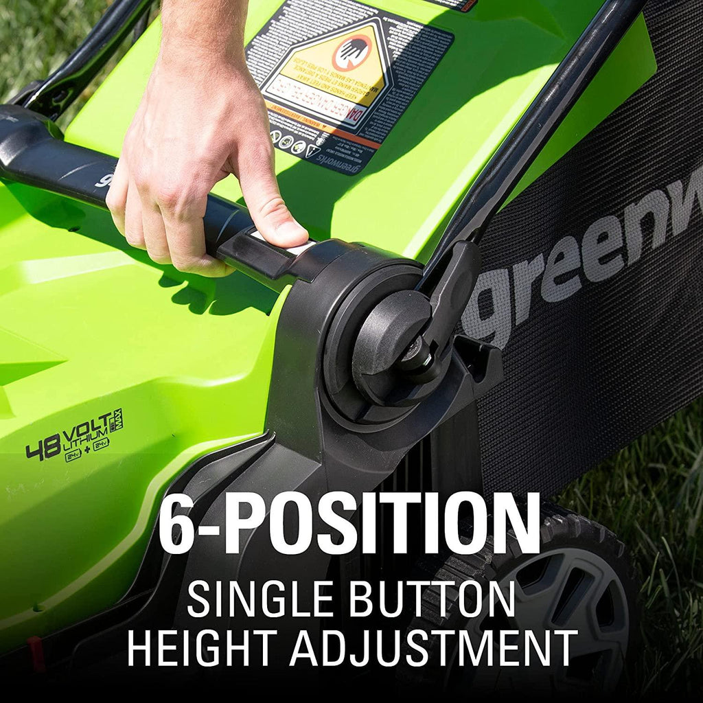 Greenworks 48V 17" Cordless Lawn Mower, (2) 4.0Ah USB Batteries (USB Hub) and Dual Port Rapid Charger Included (2 x 24V)
