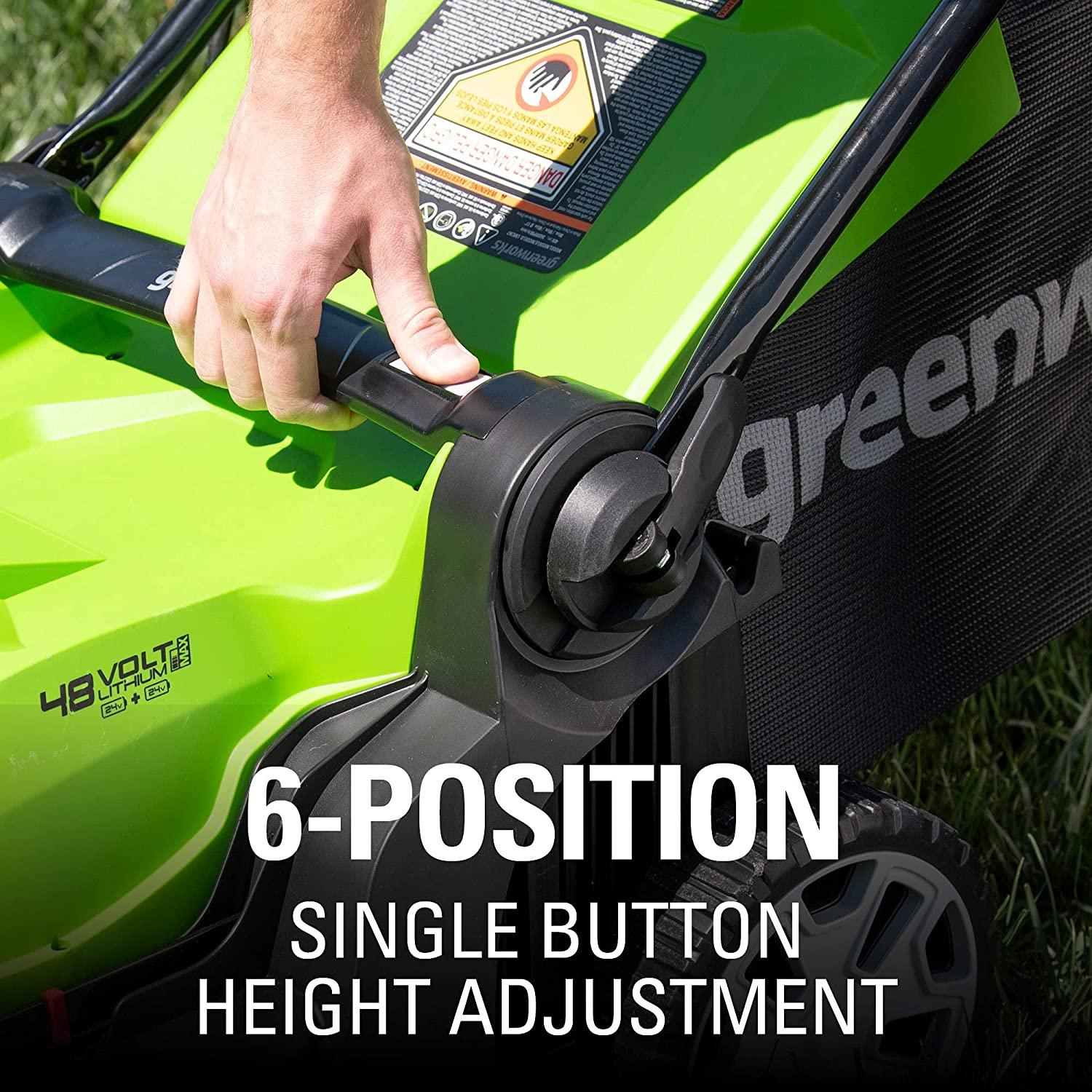 Greenworks 48V 17" Cordless Lawn Mower, (2) 4.0Ah USB Batteries (USB Hub) and Dual Port Rapid Charger Included (2 x 24V)