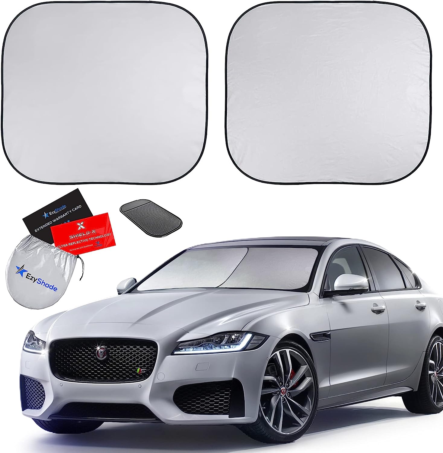EzyShade Windshield Sun Shade with Shield-X Reflective Technology. See Vehicle Size-Chart. Foldable Car Sunshade for Front Windshield Window Car SUV Van Truck. Sun Visor Heat Shield. Sports (S) Size