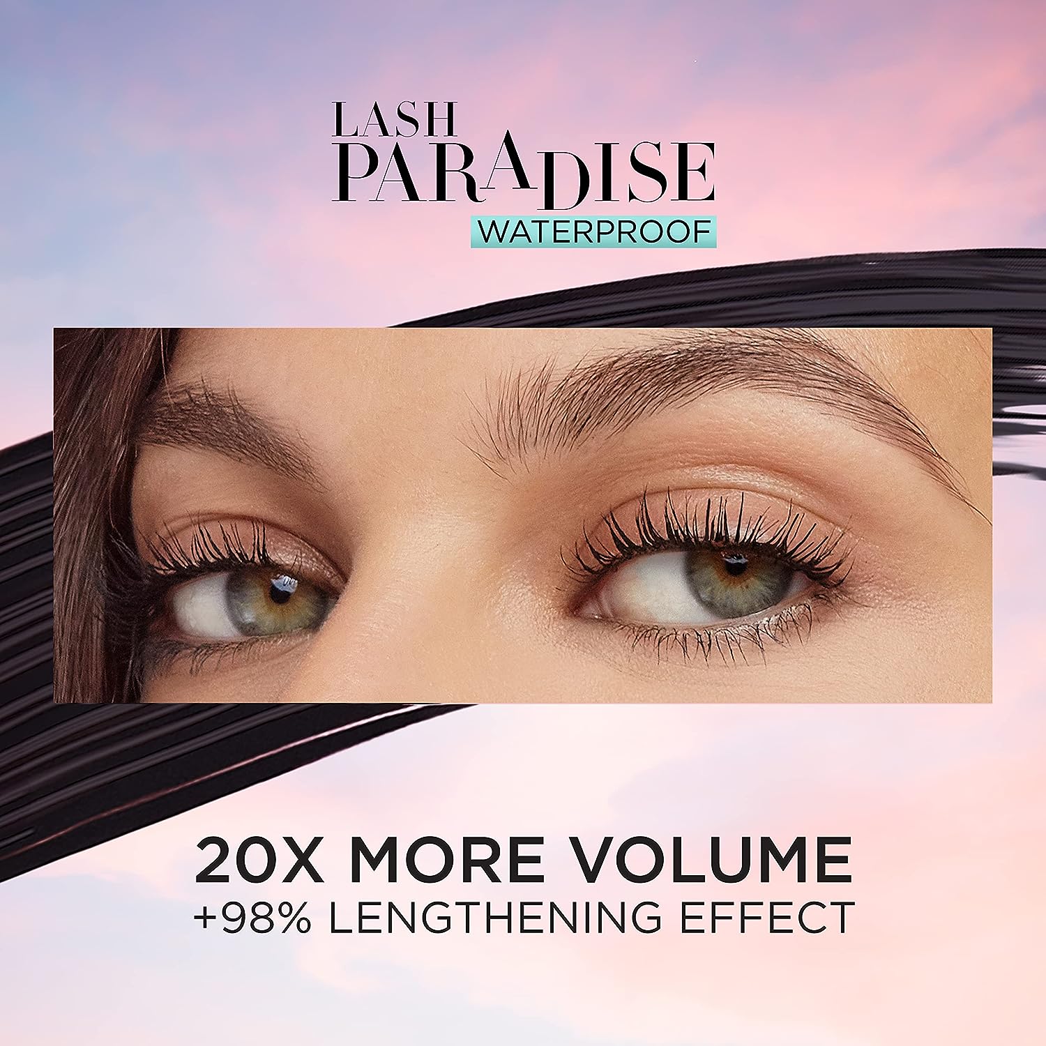 L'Oreal Paris Voluminous Makeup Lash Paradise Waterproof Mascara, Voluptuous Volume, Intense Length, Feathery Soft Full Lashes, No Smudging, No Clumping, Black, 0.25 Fl Oz (Pack of 2)