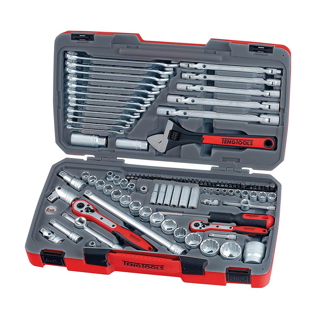 Teng Tools 106 Piece 1/4, 3/8 &amp; 1/2 Inch Drive Metric Regular/Shallow &amp; Deep Socket Set - TM106