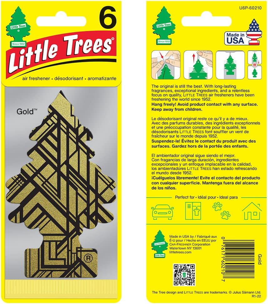 LITTLE TREES Air Fresheners Car Air Freshener. Hanging Tree Provides Long Lasting Scent for Auto or Home. Gold, 24 Air Fresheners