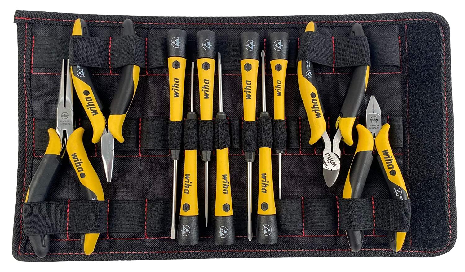 Wiha 32794 | 11 Piece ESD Safe Picofinish Precision Screwdrivers and Pliers Set in Pouch