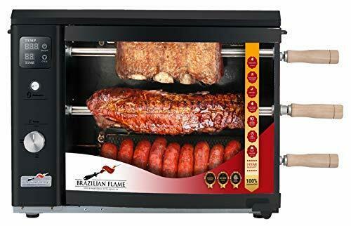 BG-03LX-BLACK Brazilian Gas Rotisserie Grill with 3 Skewers Black No Upper Tray