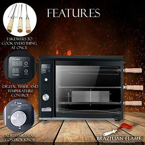 BG-03LX-BLACK Brazilian Gas Rotisserie Grill with 3 Skewers Black No Upper Tray