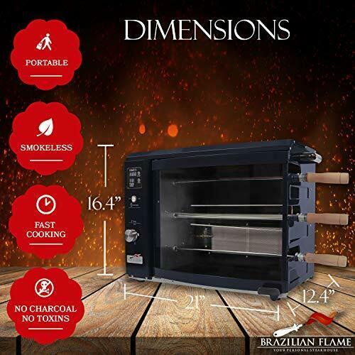 BG-03LX-BLACK Brazilian Gas Rotisserie Grill with 3 Skewers Black No Upper Tray
