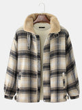 mens plaid thicken sherpa lined lapel cotton vintage overcoats with pocket