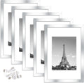 upsimples 8x12 Picture Frame Set of 5, Display Pictures 6x8 with Mat or 8x12 Without Mat, Wall Gallery Photo Frames, Silver