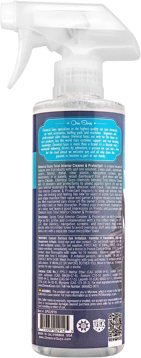 Chemical Guys SPI22016 Total Interior Cleaner and Protectant, Safe for Cars, Trucks, SUVs, Jeeps, Motorcycles, RVs &amp; More, 16 fl oz