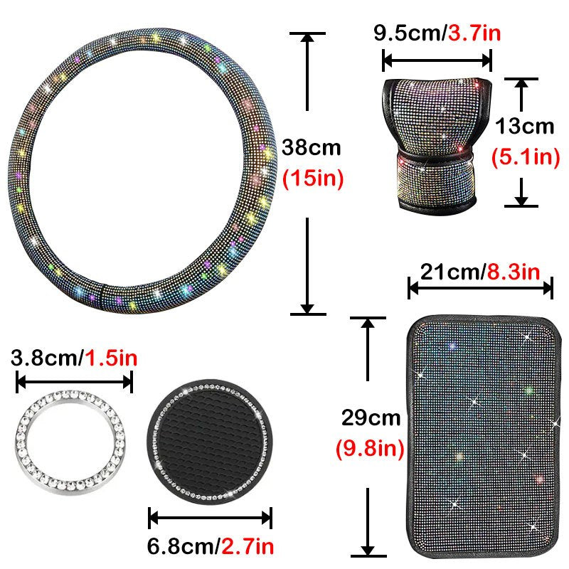 7Pcs Car Decoration Kit, Car Accessories, Car Steering Wheel Covers Set For Women, Bling White Artificial Diamond,  Center Console Cover Pad