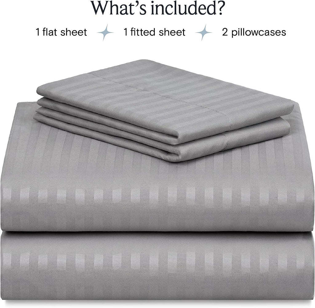 LuxClub Striped Sheets Set, 4 PC Striped Bed Sheets Set Twin Size for Boys and Girls, Deep Pockets 18" Eco Friendly Wrinkle Free Kids Fitted Sheets Machine Washable Hotel Bedding (Twin XL, Light Grey)