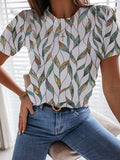 Casual Leaf Print Short-Sleeved T-Shirt