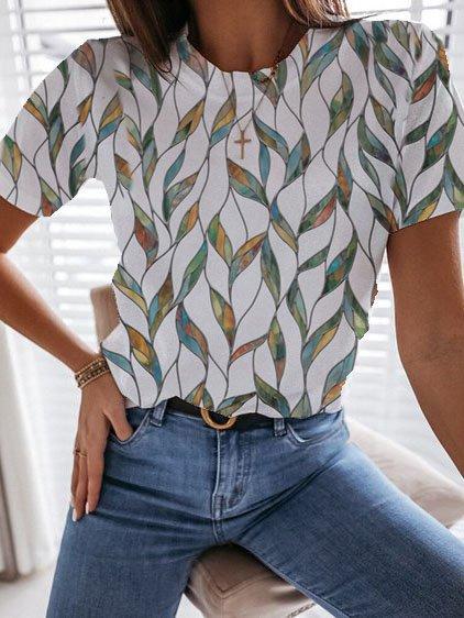 Casual Leaf Print Short-Sleeved T-Shirt