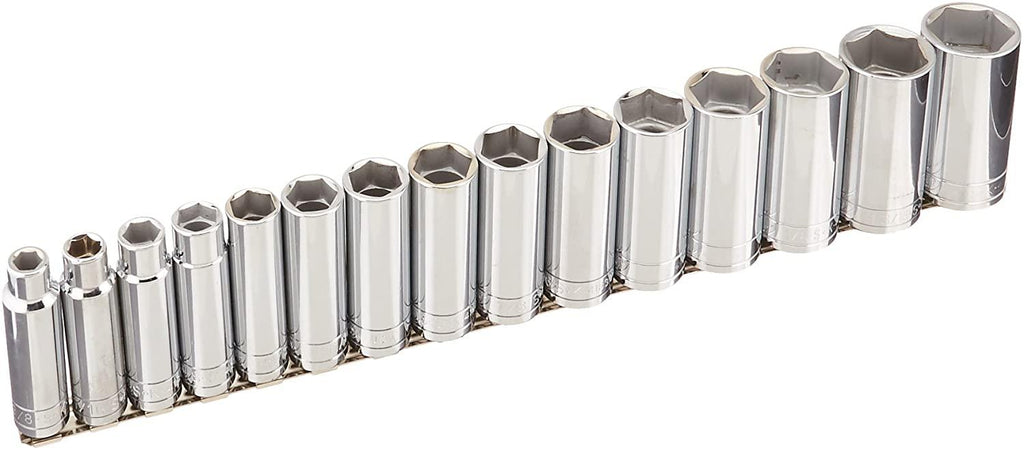 SK Hand Tool 4815-6 6 Point Drive Deep Fractional Set Socket, 1/2-Inch, Chrome, 15-Piece