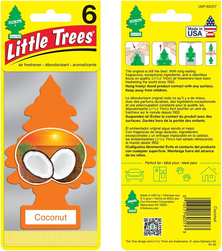 LITTLE TREES Air Fresheners Car Air Freshener. Hanging Tree Provides Long Lasting Scent for Auto or Home. Coconut, 24 Air Fresheners