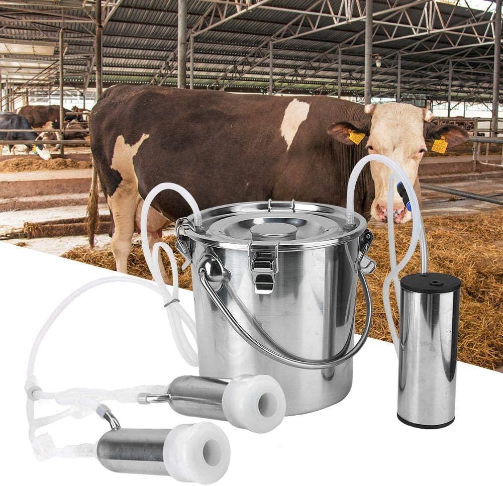 HEEPDD 5L Electric MilMachine Kit, Minitype Portable  Steel Double Head Milker Machine Household Electric Sheep Goat Cow MilMachine (for Cow US Plug)