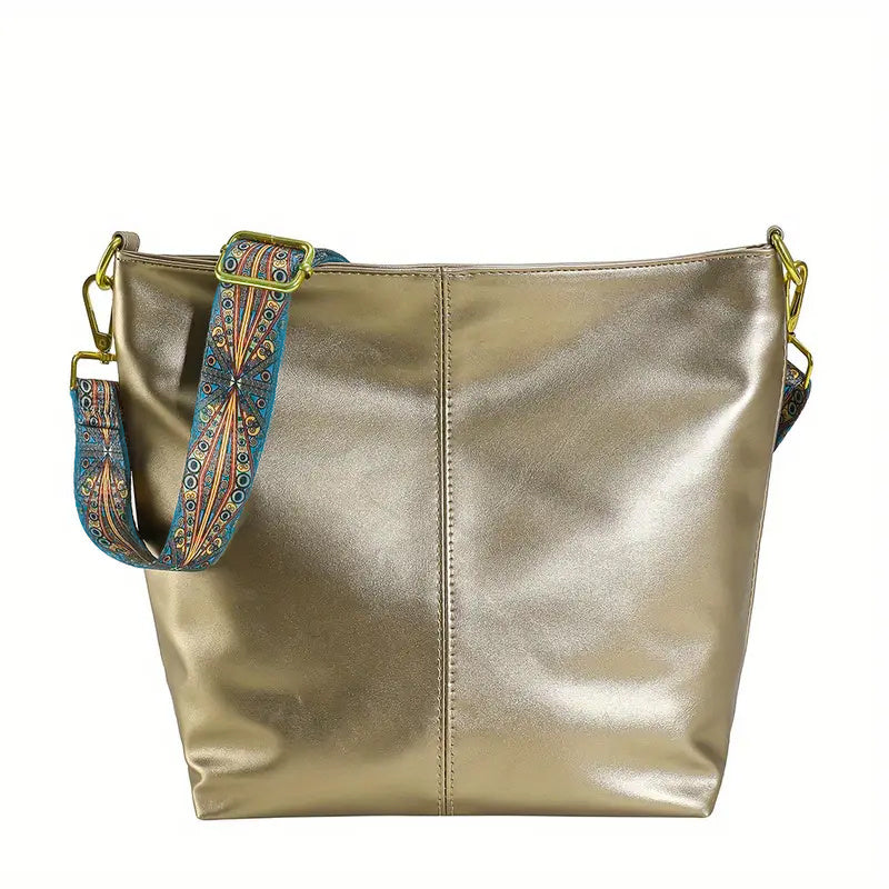 Geometric Strap Hobo Bag, LarCapacity Crossbody Bag, Women's Retro Style Shoulder Bag