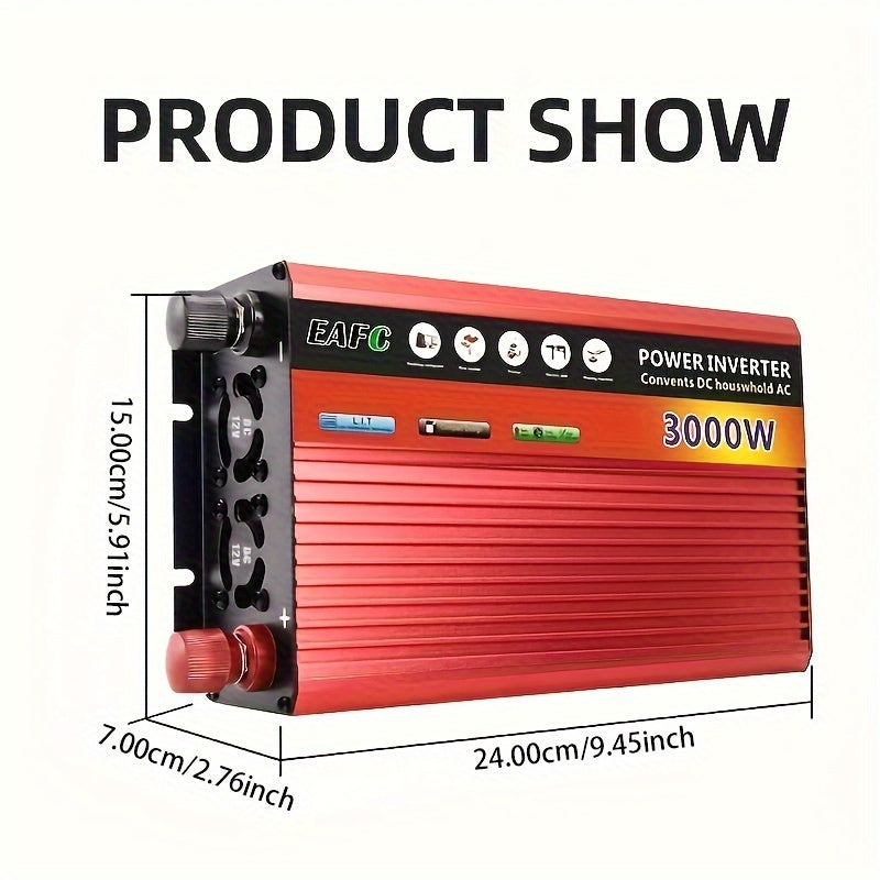 3000W Portable Inverter DC 12V To AC 110V Power Inverter  Portable Car Power Bank VoltaConverter Solar Inverters Multi Functional Vehicle Inverter