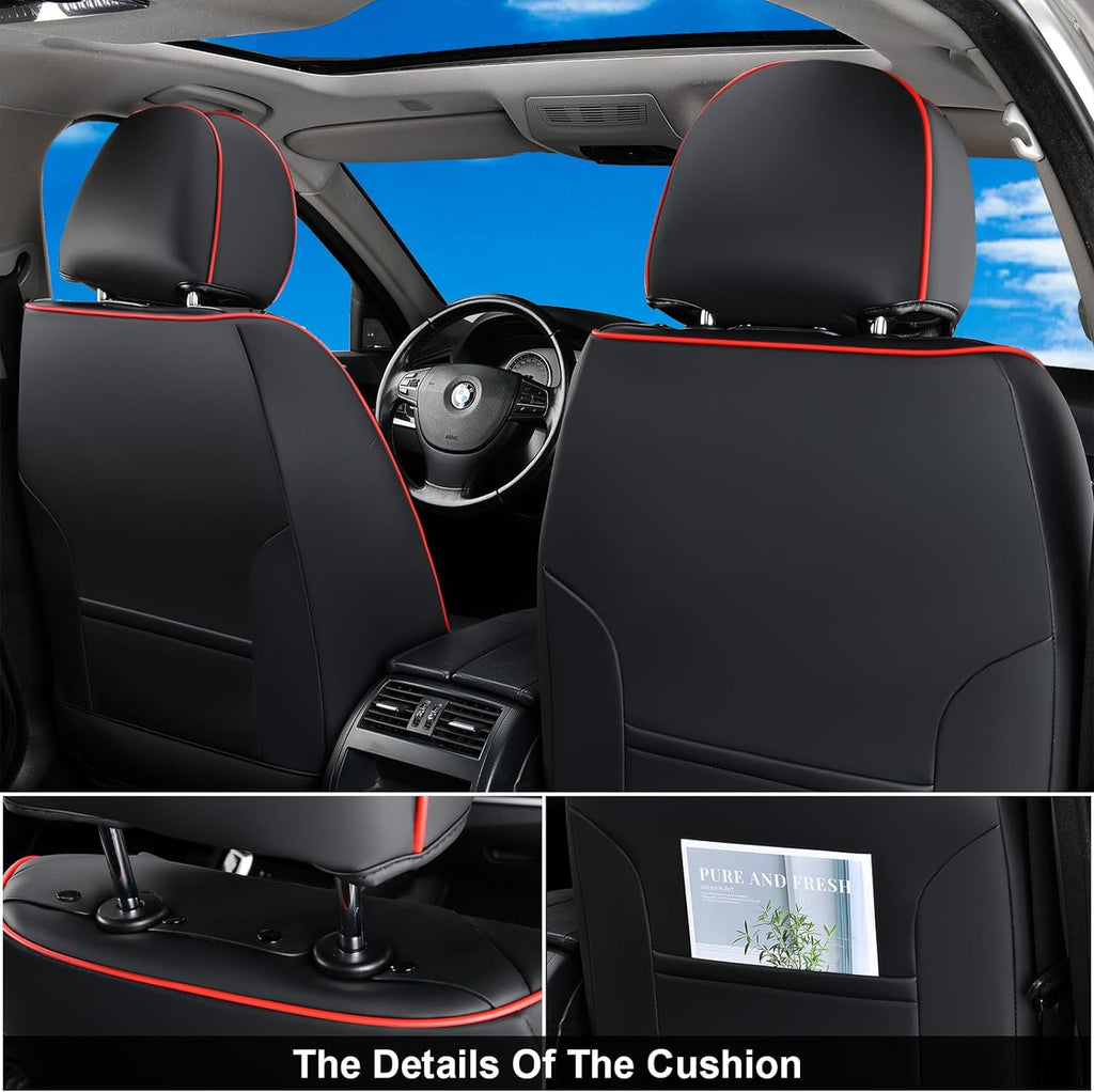 Coverado Leather Seat Covers Front, 2-Pack Universal Seat Covers for Cars, Waterproof Luxury Leatherette Car Seat Cushions, Auto Car Seats Protectors, Driver Seat Covers Fit for Most Vehicles Red line