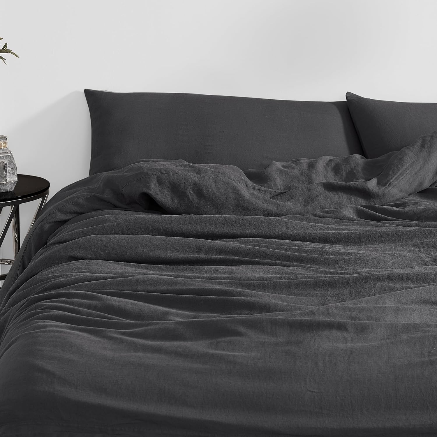 Dark Sky Reserve- Bamboo Linen Oversized King Duvet Cover - Portugal Made - Faded Black