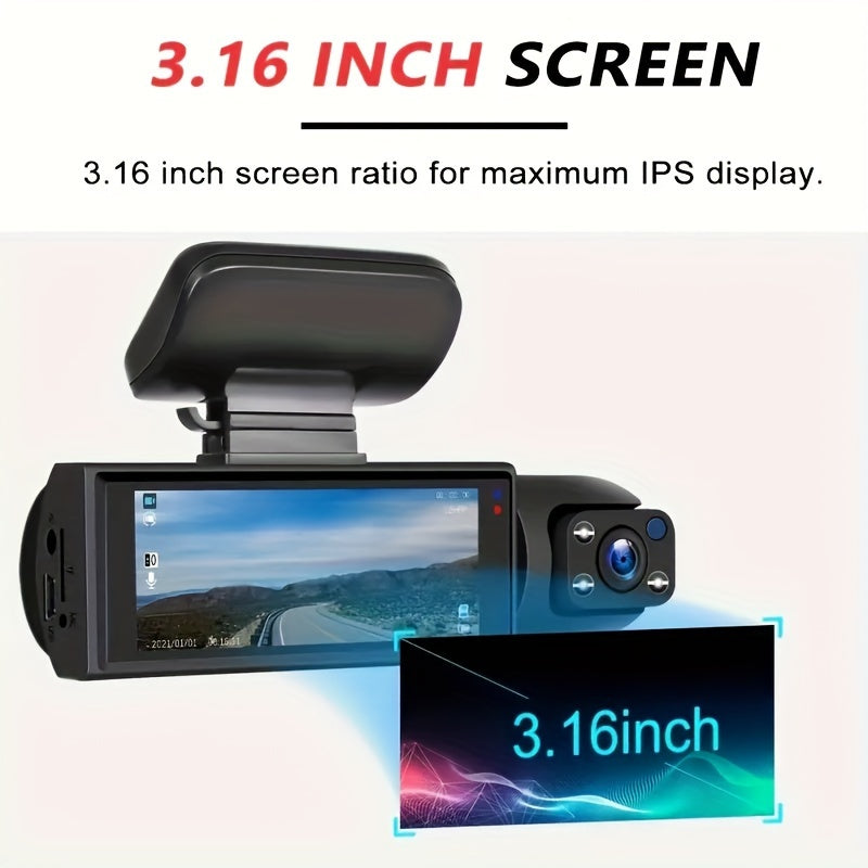 Dash Camera Front And Inside, 3.16inch Dash Cam 1080P, G Sensor HD Night Vision Loop Recording Wide Angle Car DVR