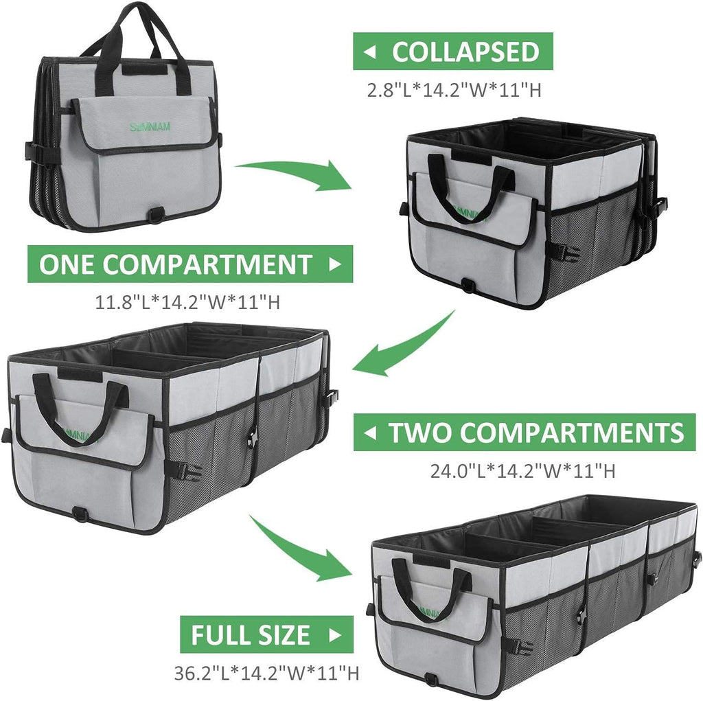 Simniam Car Trunk Organizer with Insulated Grocery Bag- 92L High Capacity Car Storage Box, with 4 Compartments, Reflective Strip, Cover, for Auto, SUV, Truck, Minivan