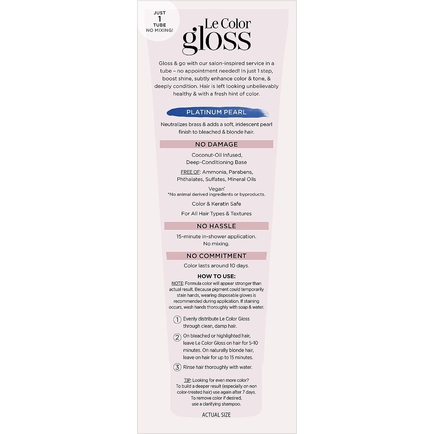 L’Oréal Paris Le Color Gloss One Step In-Shower Toning Hair Gloss for Bleached Hair, Neutralizes Brass, Conditions &amp; Boosts Shine, Platinum Pearl, 4 Ounce