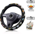 Anime Steering Wheel Cover Anime Car Accessories for Men Women with 2 Pcs Car Air Freshener, 15 Inch Anti-Slip Car Steering Wheel Covers Universal Fit