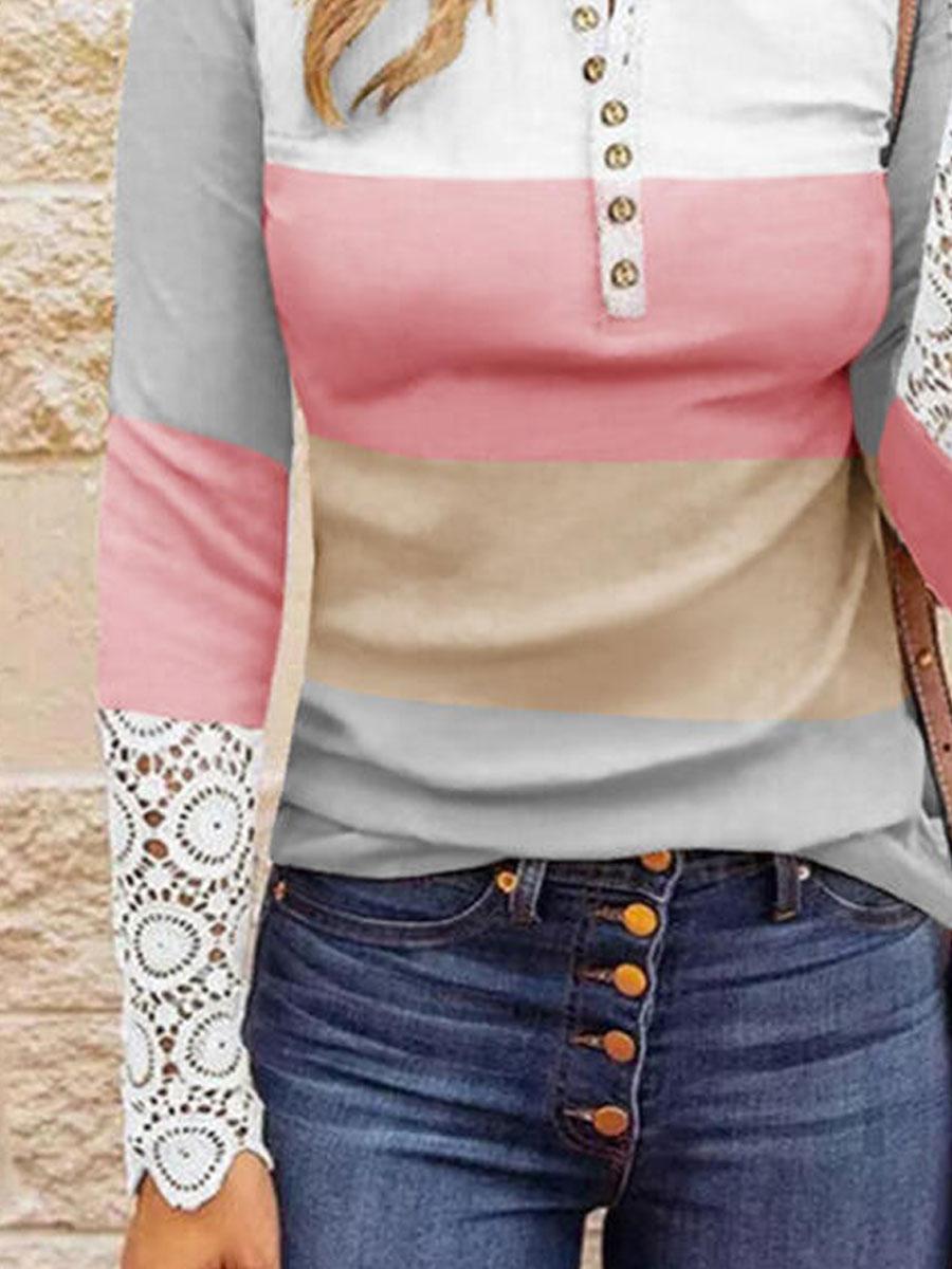 Printed Stitching Casual Long-Sleeved T-shirt