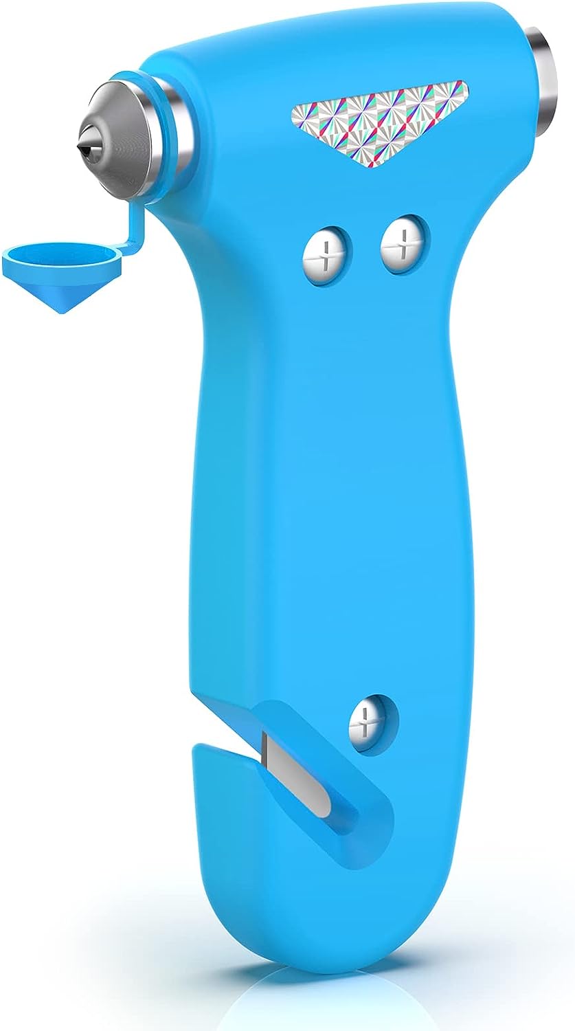 THINKWORK Car Safety Hammer for Teen Boy and Men's Gifts, Blue Three-in-One Emergency Escape Tool with Window Breaker and Seat Belt Cutter, Safety Emergency Car Escape Tool for Family and Children.
