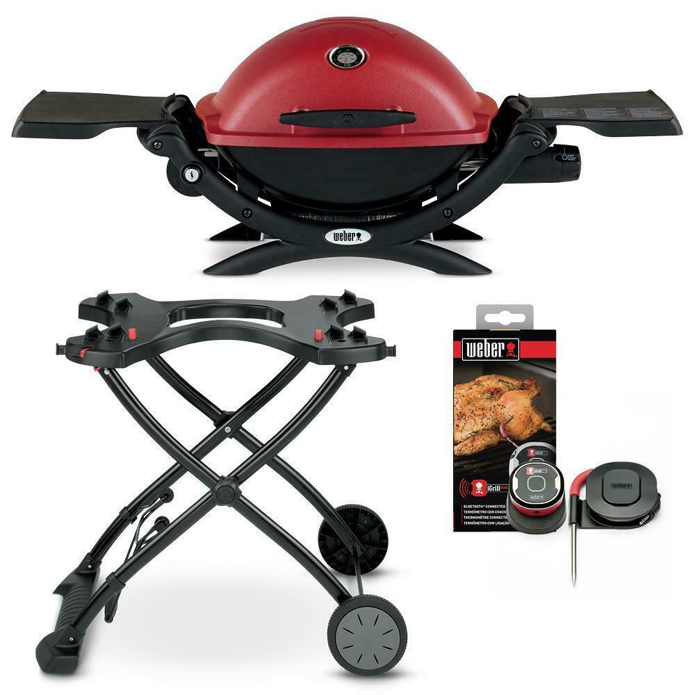 Portable Grill Combo 1-Burner Portable Folding Shelf Propane Gas Cart Red