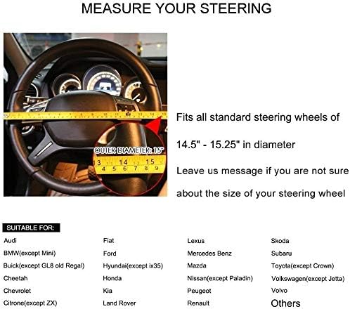 Valleycomfy Universal 15 inch Auto Car Steering Wheel Cover with Black Genuine Leather for HRV CRV Accord Corolla Prius Rav4 Tacoma Camry X1 X3 X5 335i 535i,etc