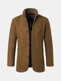 casual thick stand collar patchwork single breasted woolen coat for men