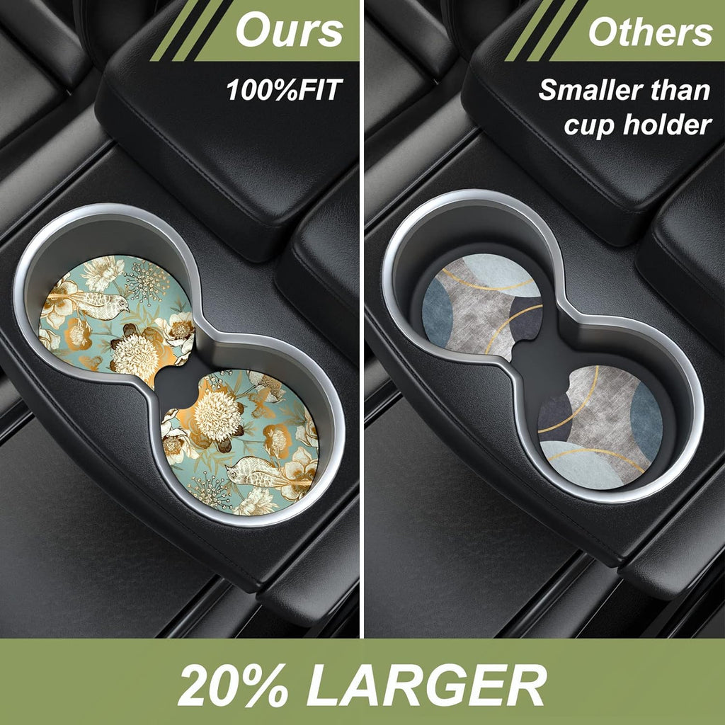 Nipichsha Car Cup Holder Coasters, Car Coasters for Cup Holders, 2 Pack Anti Slip Insert Coasters, Rubber Car Cup Mat with A Finger Notch, Cute Car Interior Accessories for Women Men(Birdsong Floral)