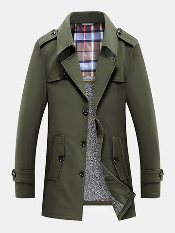 mens plush lined warm button front lapel casaul slant pocket overcoats
