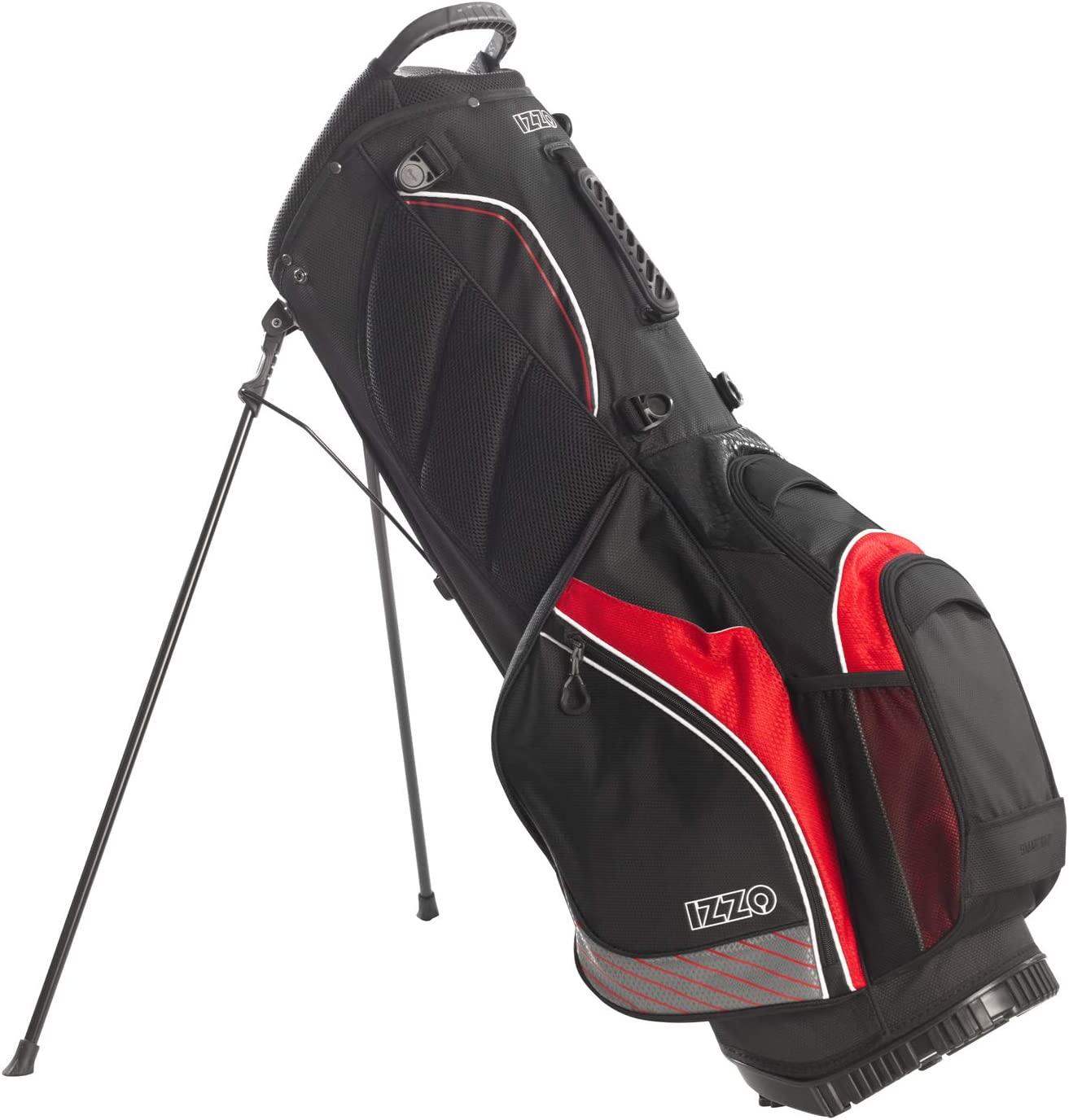 Izzo Golf Izzo Ultra-Lite Stand Golf Bag With Exclusive Features, Black/Gray/Red