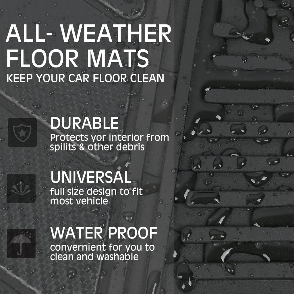 CAR PASS Heavy Duty Rubber Floor Mats 4-Piece Car Mat Set - Universal Waterproof Carbon Fiber Floor Mats for Car SUV Truck, Durable All-Weather Mats(Black)