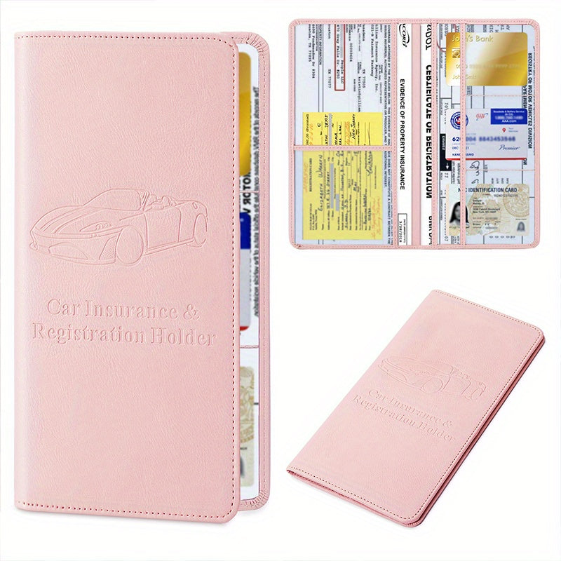 Car Registration &amp; Insurance Card Holder For Women And Men, Auto Glove Box Organizer Document Wallet Faux Leather Manual Folder