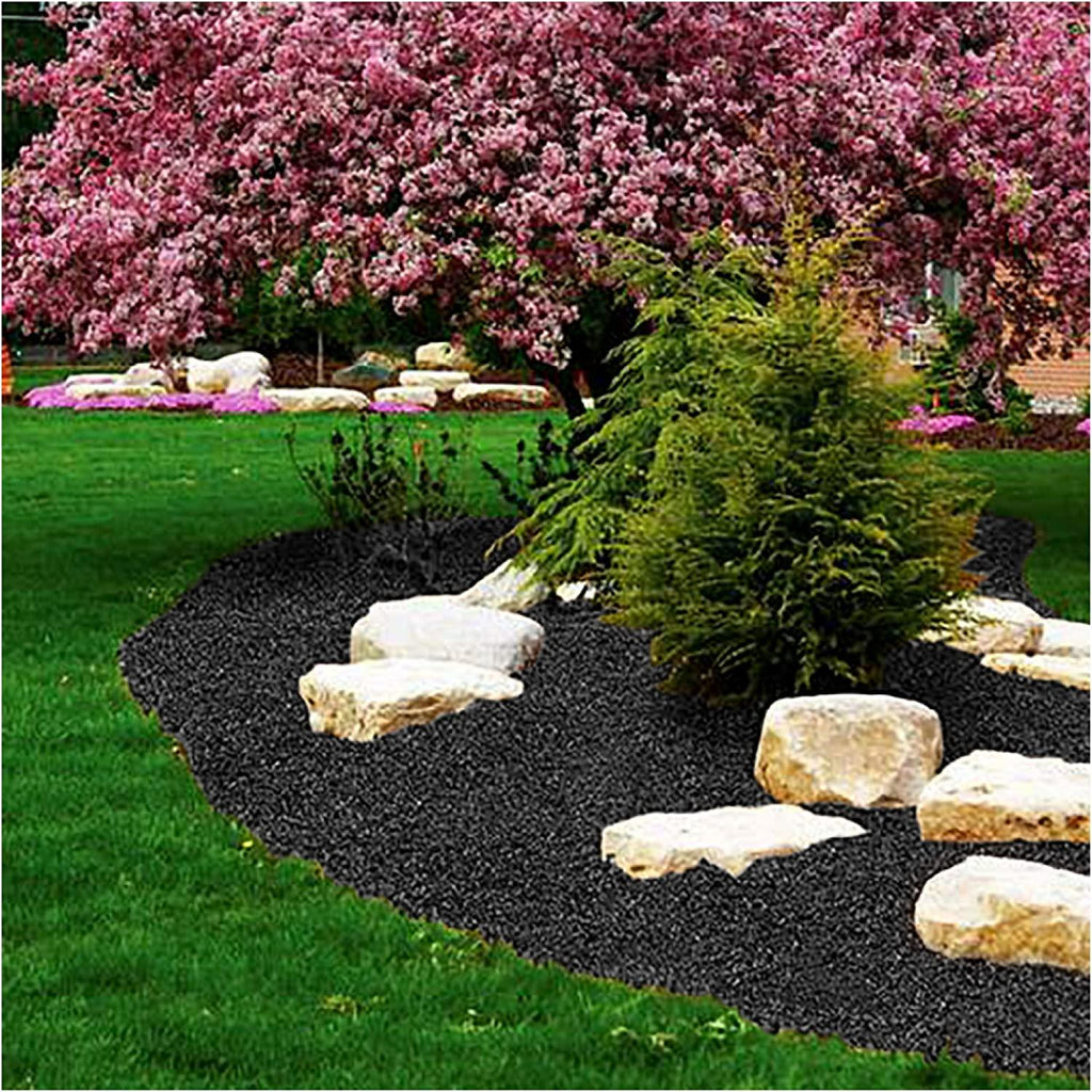 NuPlay Rubber Mulch Landscaping Bark – Rubber Nugget Weed Barrier Garden Ground Cover, 4 Pack, Black