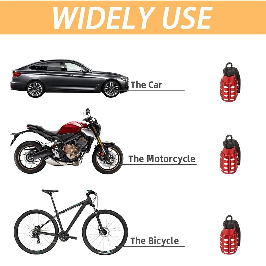 4pcs Grenade Alloy Tire Valve Caps - Add Style To Your Car, Truck, Or Bike Wheels!