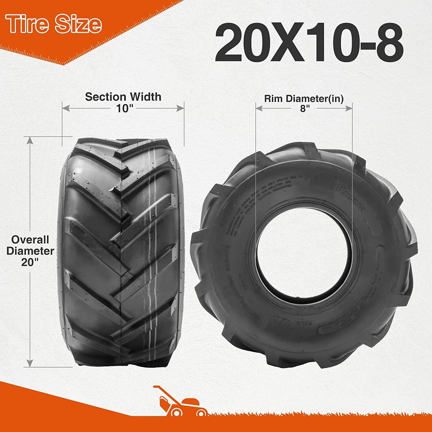 HALBERD Set of 2 20x10.00-8 Lawn Mower Tires 4PR Tractor Tires Great Traction for Garden Tractors Riding Mower Golf Cart Excavators